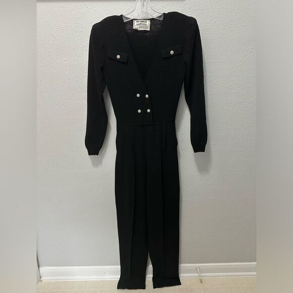 VINTAGE PAT SANDLER Sakowitz Black Knit Jumpsuit Sz 6 Mob Wife 70s 80s Cocktail - Picture 8 of 16
